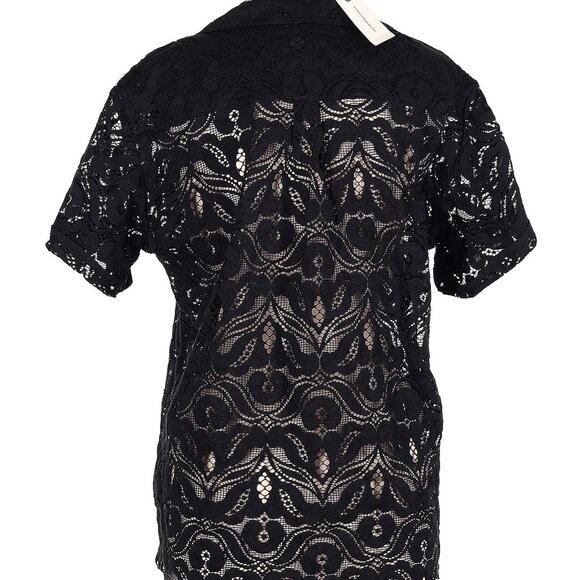 Maeve by Anthropologie Short Sleeve Button-Down lace shirt - black - Size Large - Picture 2 of 2